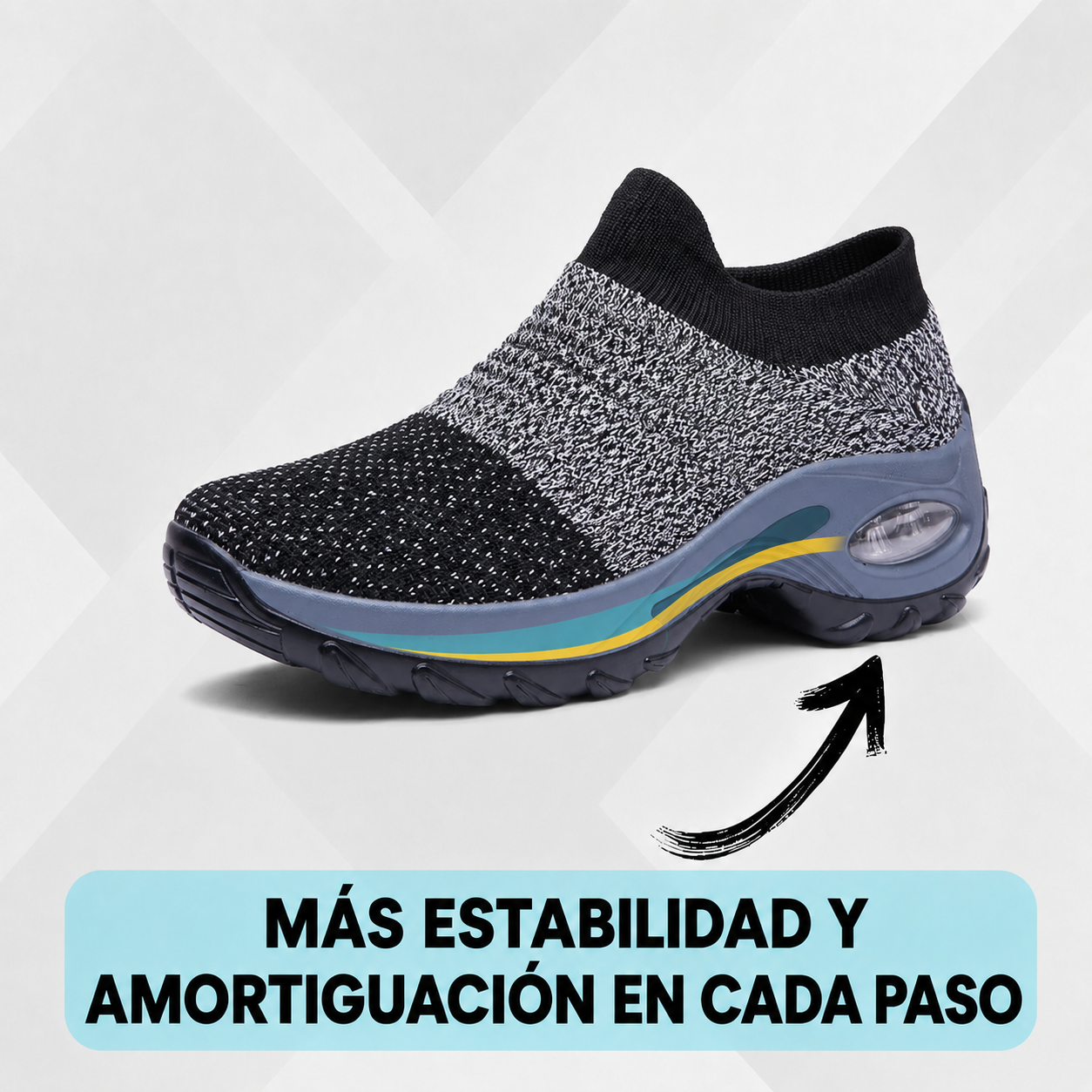 Bulevar Negro — Zapatilla sin Cordones con Cámara de Aire