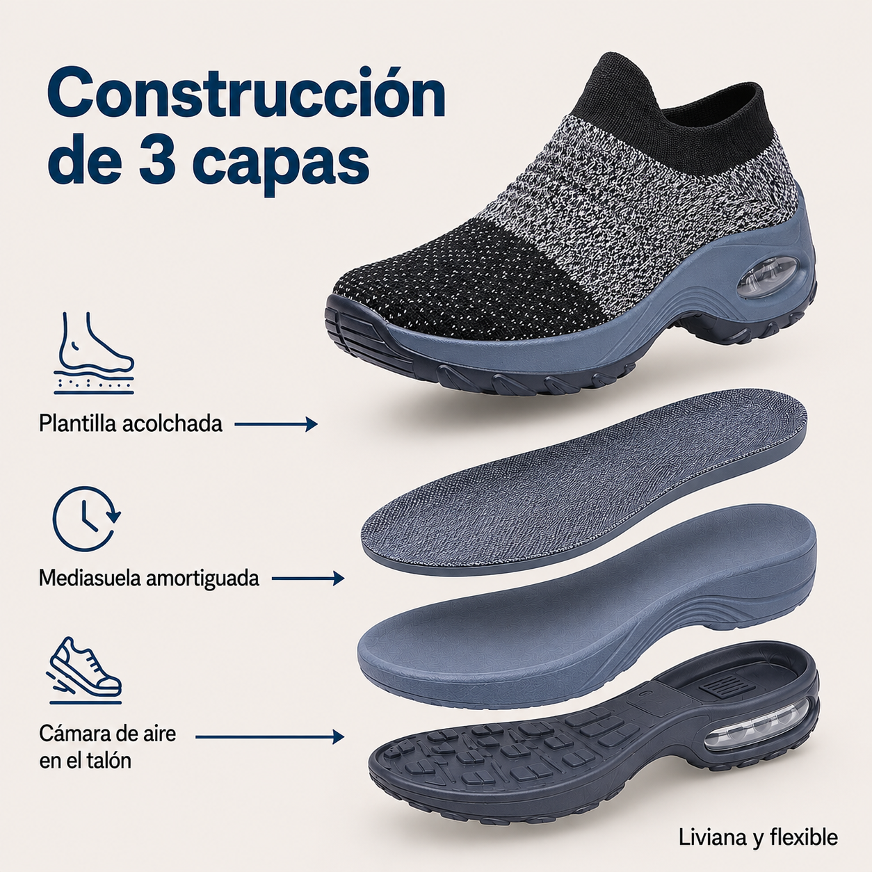 Bulevar Negro — Zapatilla sin Cordones con Cámara de Aire