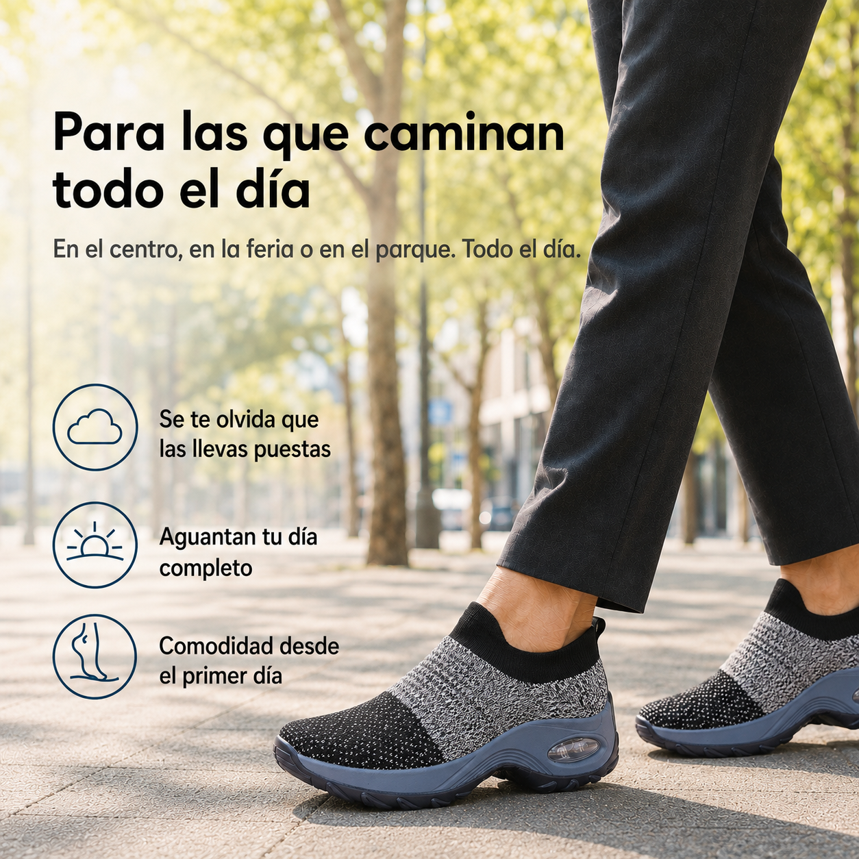 Bulevar Negro — Zapatilla sin Cordones con Cámara de Aire